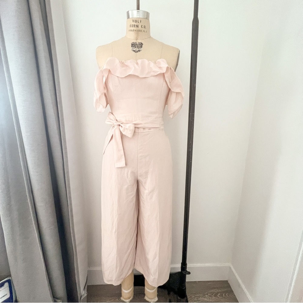 Club Monaco Naveah Pink Off Shoulder Ruffle Jumpsuit Size 2